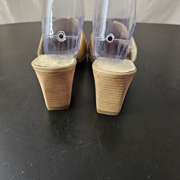 JANET D leather Tan Mules Sz 40 9.5 Clogs Square Toe Block Heel - Picture 4 of 8